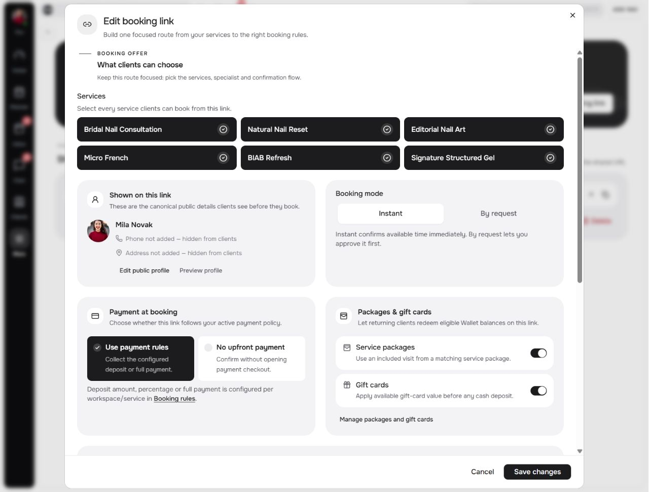 a protected booking with its deposit status