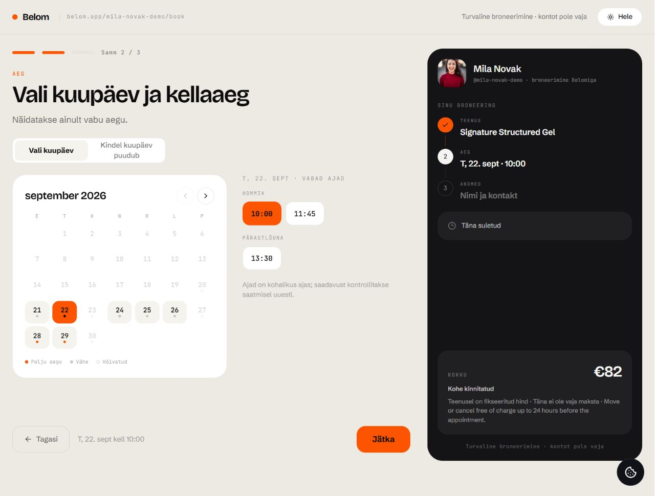 the client-facing Online Booking flow