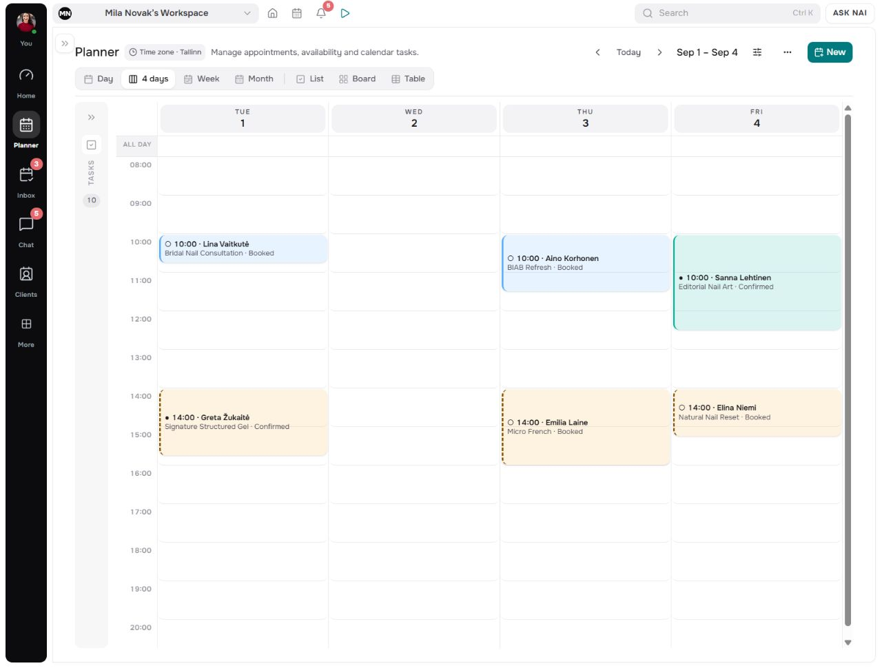 the Planner and Calendar working-day view